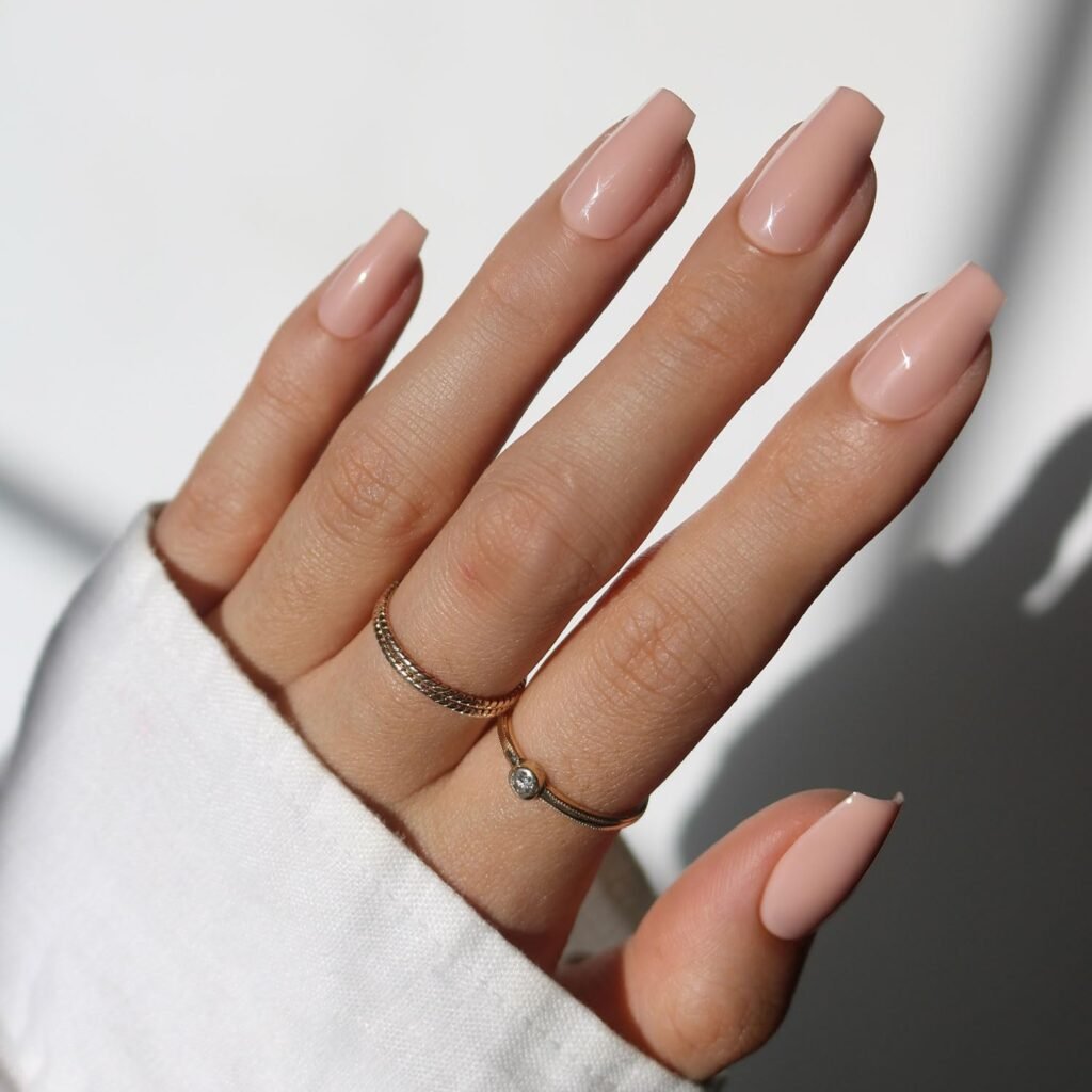 Glamnetic Press On Nails - Exposed | Medium Coffin Fake Nails, Nude Opaque Neutral, Salon Quality